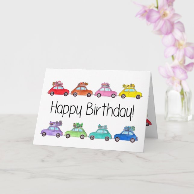 Retro Fiat 500´s Geburtstag Karte (Orchidee)