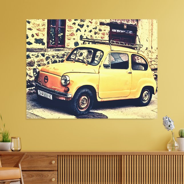 Retro fiat 600 rustikale Straßenszene Leinwanddruck (Insitu (Wohnzimmer))