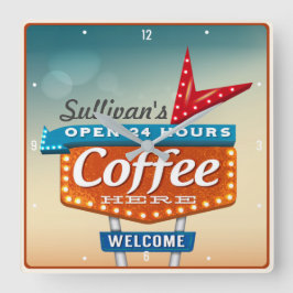 Retro Fifties Coffee Café Personalisiert Diner Sig Quadratische Wanduhr