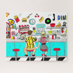 Retro Fifties Diner mit Holding Handgriffen Puzzle