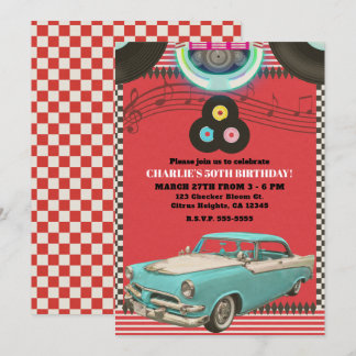 Retro Fifties Vintag Classic Car 50's 50 Party Einladung