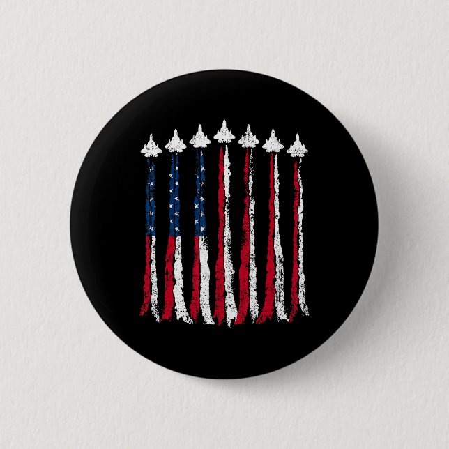 Retro Fighter Jet Airplane Amerikanisches Flaggenh Button (Vorderseite)