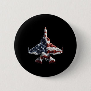 Retro Fighter Jet Airplane Amerikanisches Flaggenh Button