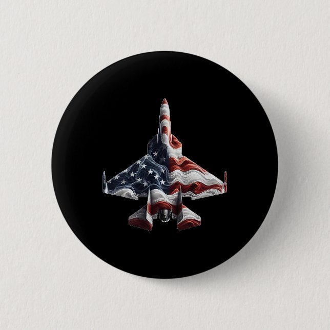 Retro Fighter Jet Airplane Amerikanisches Flaggenh Button (Vorderseite)