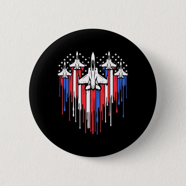 Retro Fighter Jet Airplane Amerikanisches Flaggenh Button (Vorderseite)