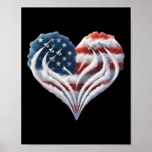Retro Fighter Jet Airplane Amerikanisches Flaggenh Poster