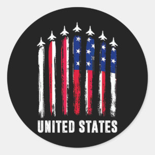 Retro Fighter Jet Airplane USA Flag 4. Juli Pa Runder Aufkleber