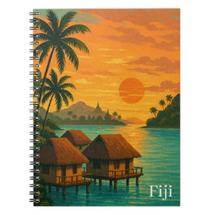 Retro Fiji Tropical Ocean Bungalows Sunset View Notizblock