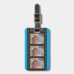Retro-Filmstreifen bis zu 3 Fotos auf Blau Gepäckanhänger