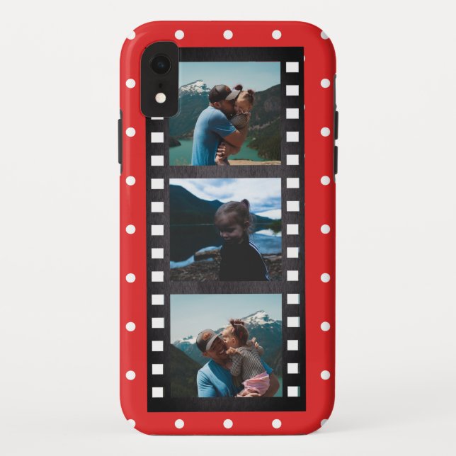 Retro Filmstrip Red Polka Dot FotoCollage Case-Mate iPhone Hülle (Rückseite)