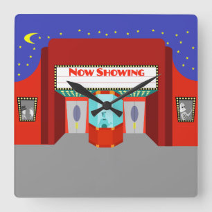 Retro-Filmtheater Akryllische Wandsperre Quadratische Wanduhr