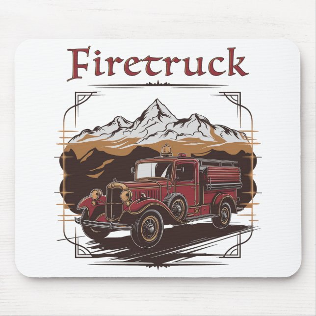 Retro fire engine mountain range mousepad (Vorne)