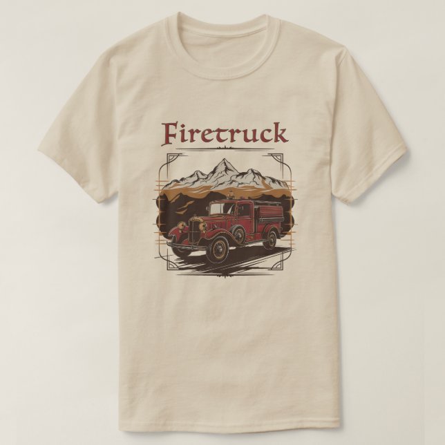 Retro fire engine mountain range T-Shirt (Design vorne)