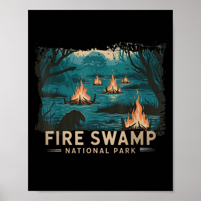 Retro Fire Swamp Nationalpark Camping Wandern Poster (Vorne)