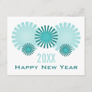 Retro Fireworks New Years Postcard, Aquamarin Feiertagspostkarte