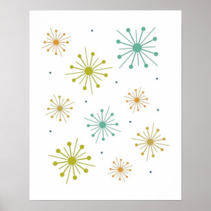 Retro Fireworks Sternexplosionen Mitte Jahrhundert Poster