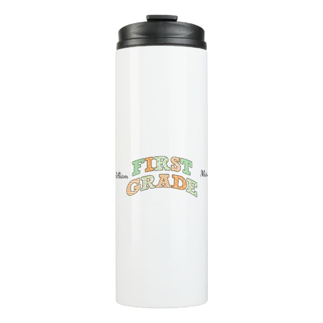 Retro First Grade Back to School Typography Thermosbecher (Vorderseite)