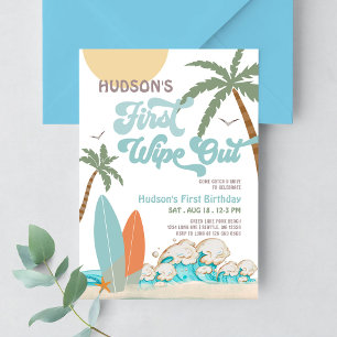 Retro First Wipe Out Surf Surfing 1. Geburtstag Einladung