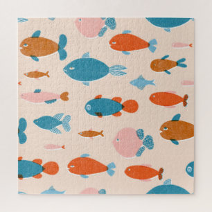 Retro-Fisch: Risograph-Stilmuster Puzzle