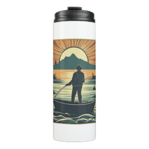 Retro-Fischerei Fisch Sunset Boote Thermosbecher