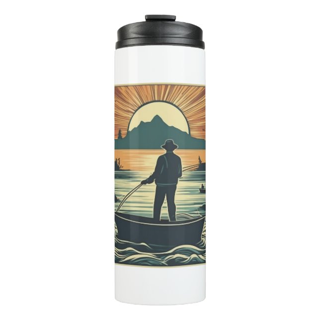 Retro-Fischerei Fisch Sunset Boote Thermosbecher (Vorderseite)