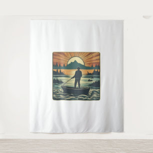 Retro-Fischerei Fisch Sunset Boote Wandteppich