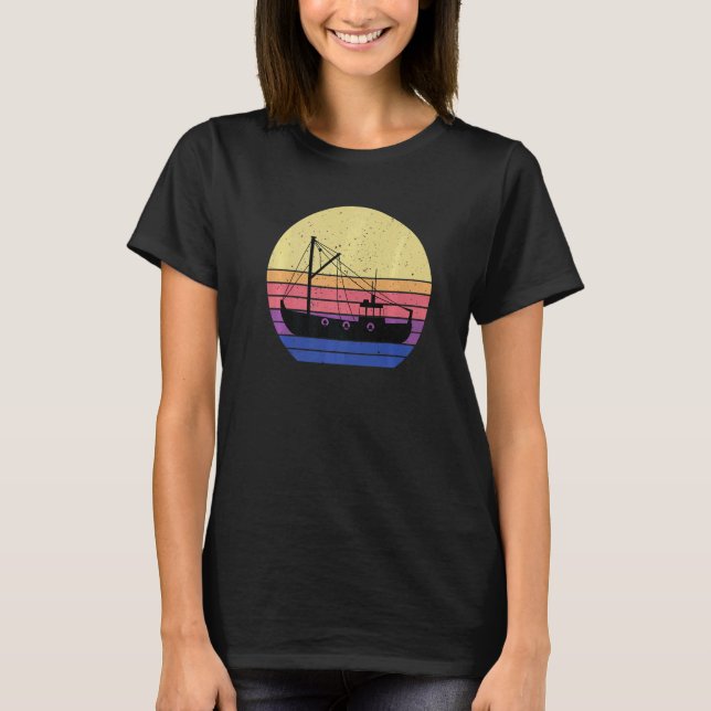 Retro-Fischereitrawler-Bekleidung Fischer Boot T-Shirt (Vorderseite)