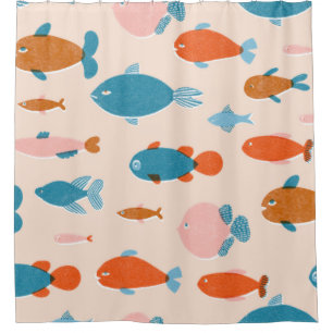 Retro Fish: Risograph Style Pattern Duschvorhang