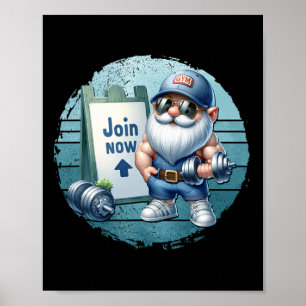 Retro-Fitness-Gnom im Gym-Outfit mit Hanteln V Poster