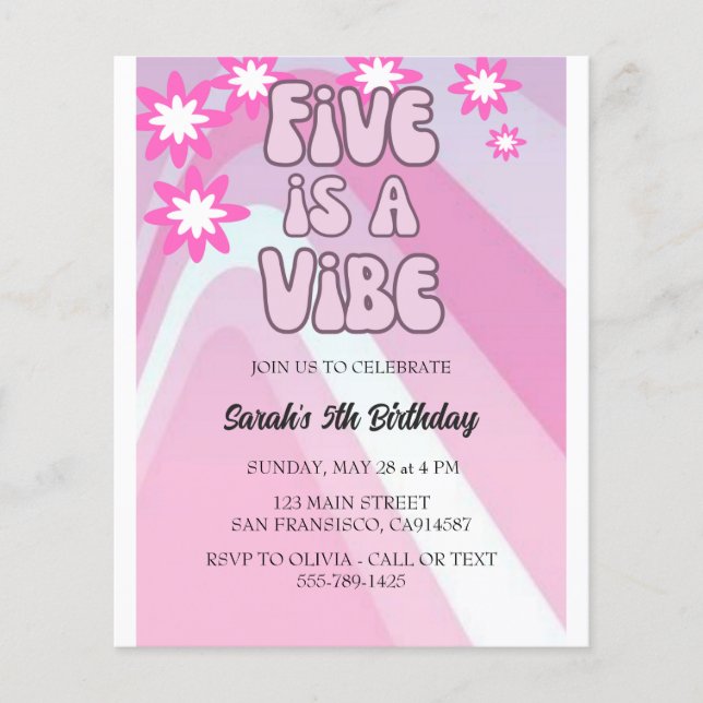 Retro Five ist ein Vibe Rainbow Pink zum Geburtsta Flyer (Vorne)