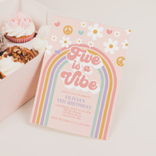 Retro Five ist ein Vibe Regenbogen 5. Geburtstag Einladung