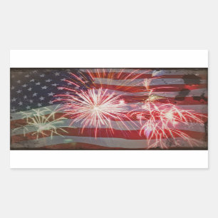 Retro-Flagge und Feuerwerk Rechteckiger Aufkleber