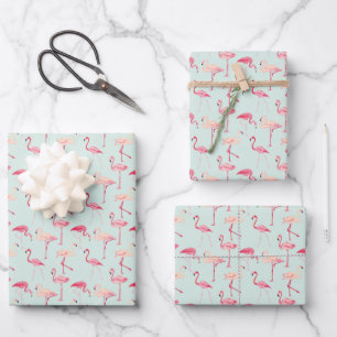 Retro Flamingo Muster Geschenkpapier Set