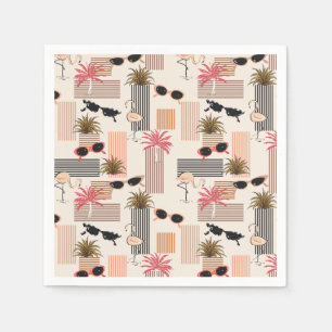 Retro Flamingo-Palmen-und Serviette