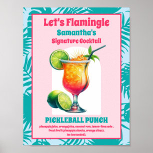 Retro Flamingo Pickleball Brautparty Cocktail Poster