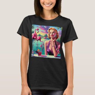 Retro Flamingo Pin-Up T-Shirt