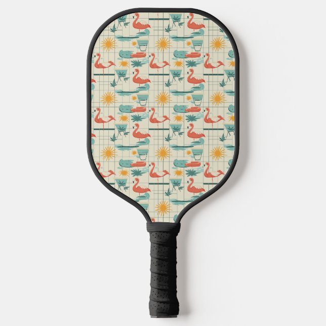 Retro-Flamingo-Pool-Side-Sommer-Muster (3) Pickleball Schläger (Vorderseite)