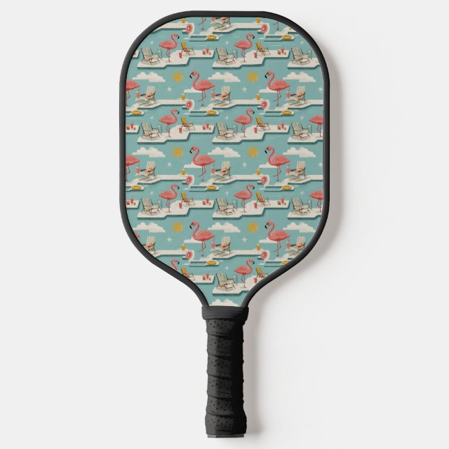 Retro-Flamingo-Pool-Side-Sommer-Muster (7) Pickleball Schläger (Vorderseite)