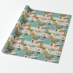 Retro-Flamingo-Poolside-Sommer-Muster (10) Geschenkpapier