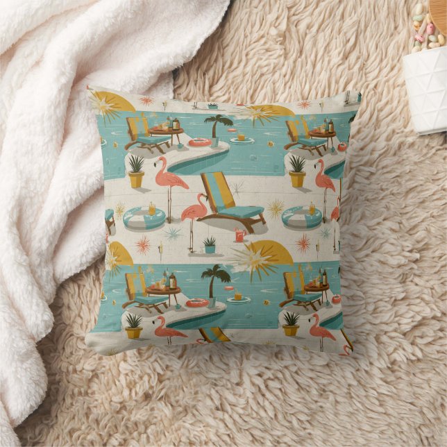 Retro-Flamingo-Poolside-Sommer-Muster (10) Kissen (Decke)