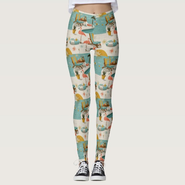 Retro-Flamingo-Poolside-Sommer-Muster (10) Leggings (Vorderseite)