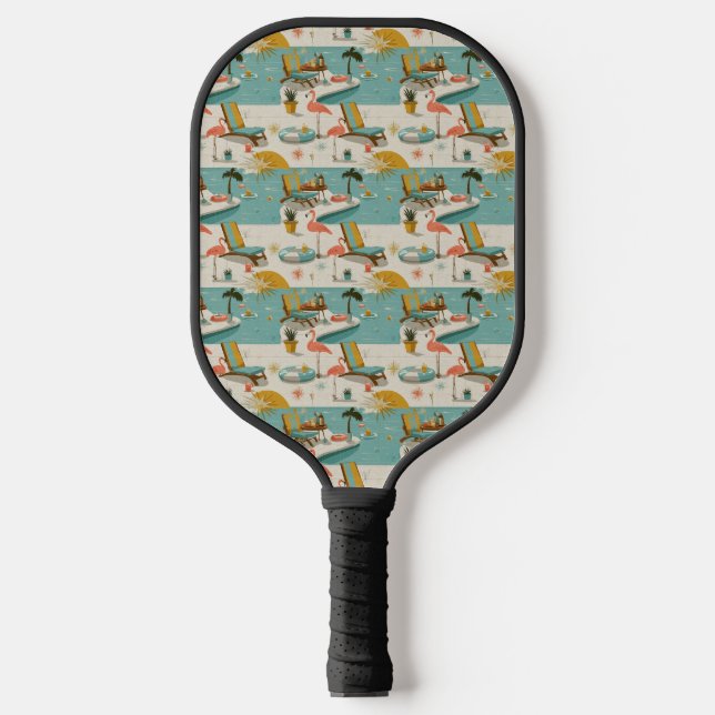 Retro-Flamingo-Poolside-Sommer-Muster (10) Pickleball Schläger (Vorderseite)