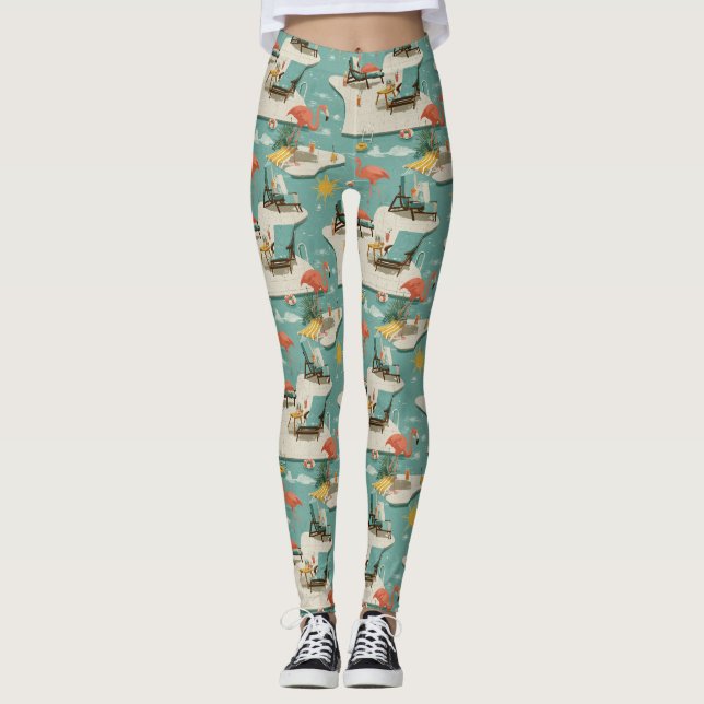 Retro-Flamingo-Poolside-Sommer-Muster (11) Leggings (Vorderseite)