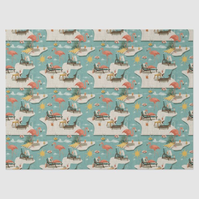 Retro-Flamingo-Poolside-Sommer-Muster (11) Seidenpapier (Vorderseite)