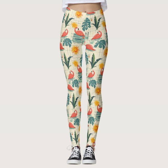 Retro-Flamingo-Poolside-Sommer-Muster (12) Leggings (Vorderseite)