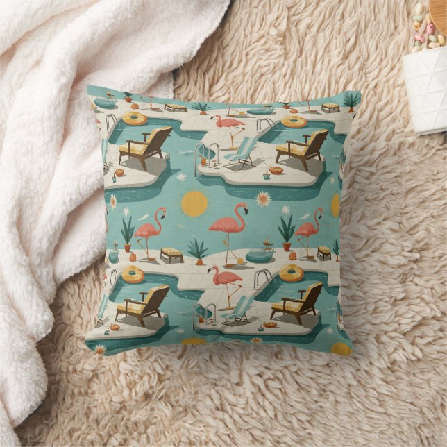 Retro-Flamingo-Poolside-Sommer-Muster (1) Kissen (Decke)