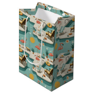 Retro-Flamingo-Poolside-Sommer-Muster (1) Mittlere Geschenktüte