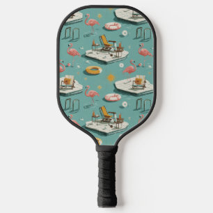Retro-Flamingo-Poolside-Sommer-Muster (1) Pickleball Schläger