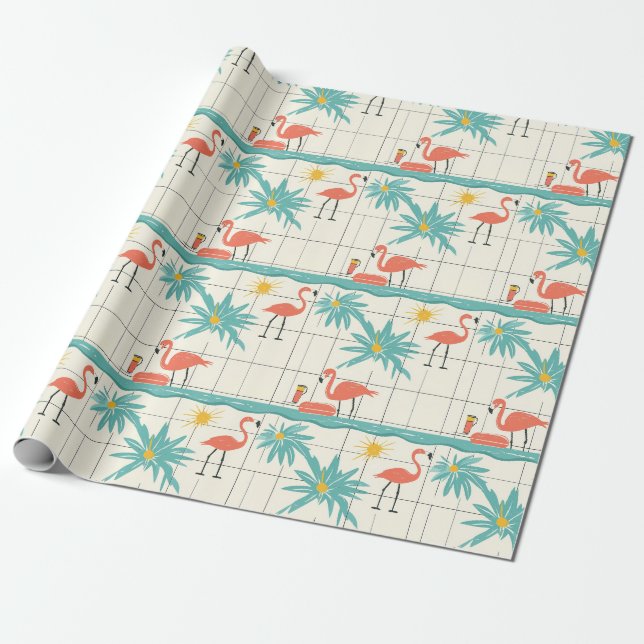 Retro-Flamingo-Poolside-Sommer-Muster (2) Geschenkpapier (Ungerollt)