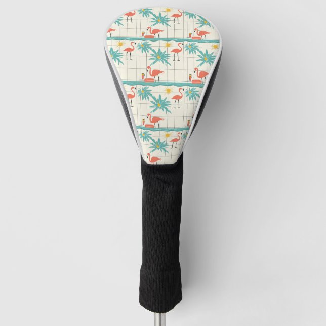 Retro-Flamingo-Poolside-Sommer-Muster (2) Golf Headcover (Vorderseite)